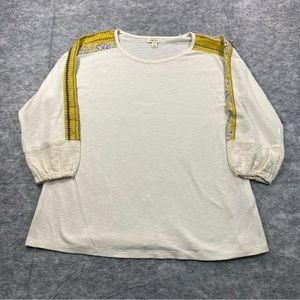 Style & Co Womens Creme Bishop Sleeved Crew‎ Neck Floral Blouse Size LG